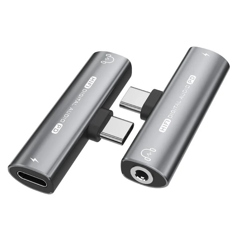 Corn Electronics Corn Electronics USB C to 3.5mm Audio + PD27W Adapter Grey 32Bit 384KHz 4.9in 2-pack — product photo