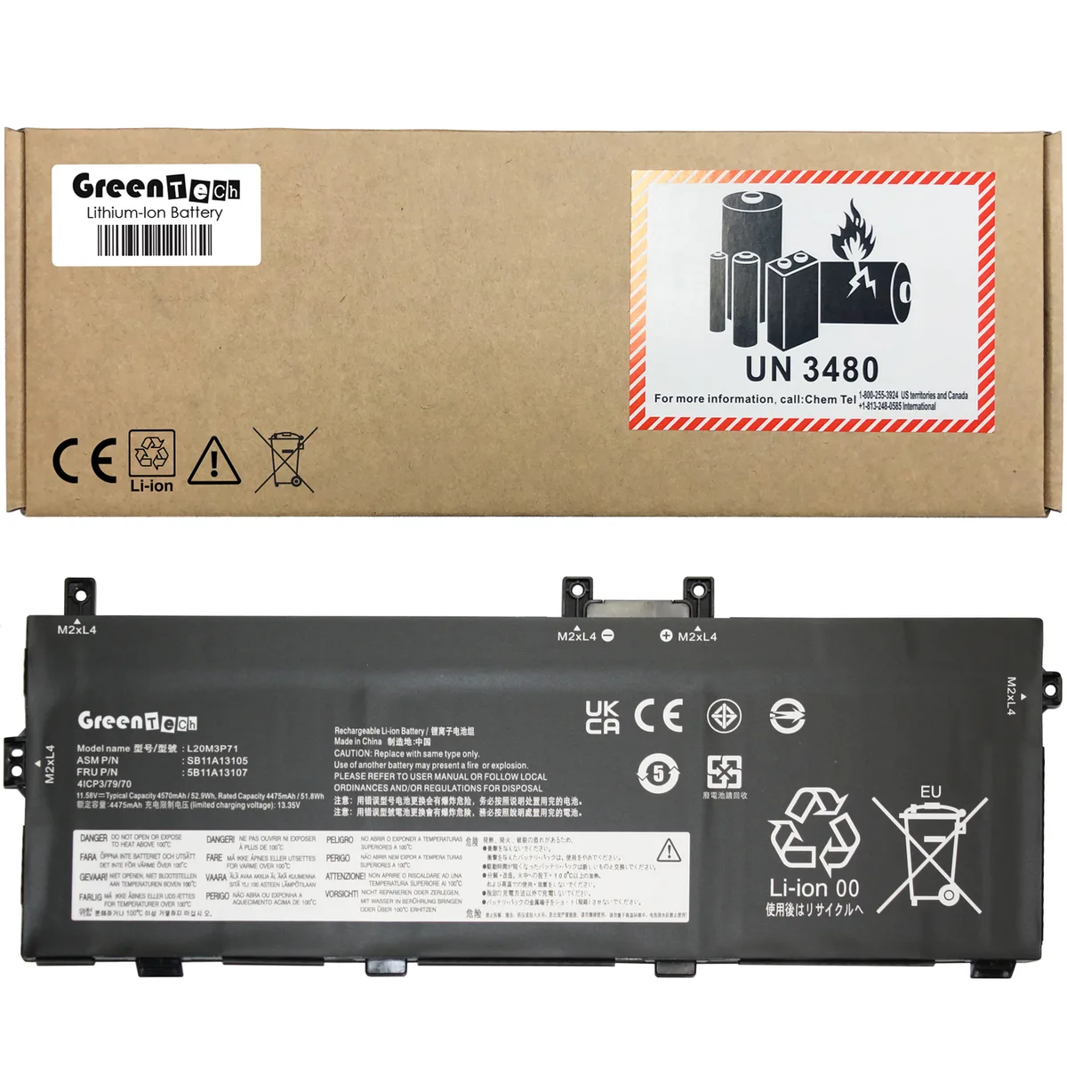 GreenTechLLC GreenTechLLC L20M3P71 laptop battery 52.9Wh 11.58V 4570mAh for ThinkPad X13 Yoga Gen 2 Gen 3 P16 Gen 1 — product photo