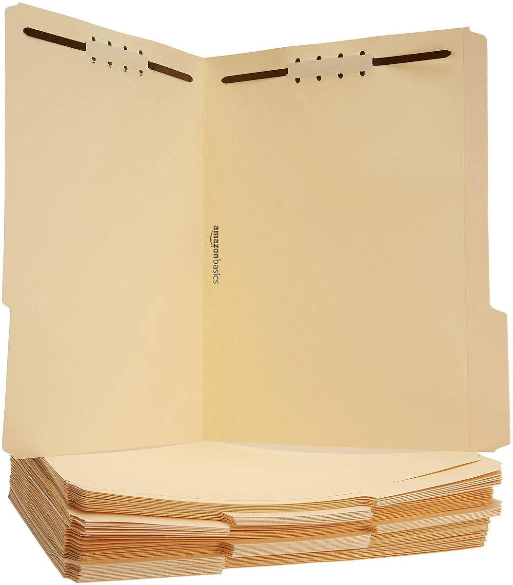 Pendaflex Manila File Folders with Fasteners, Letter Size, 1/3 Cut Reinforced Tab, Beige, 50-Pack — product photo