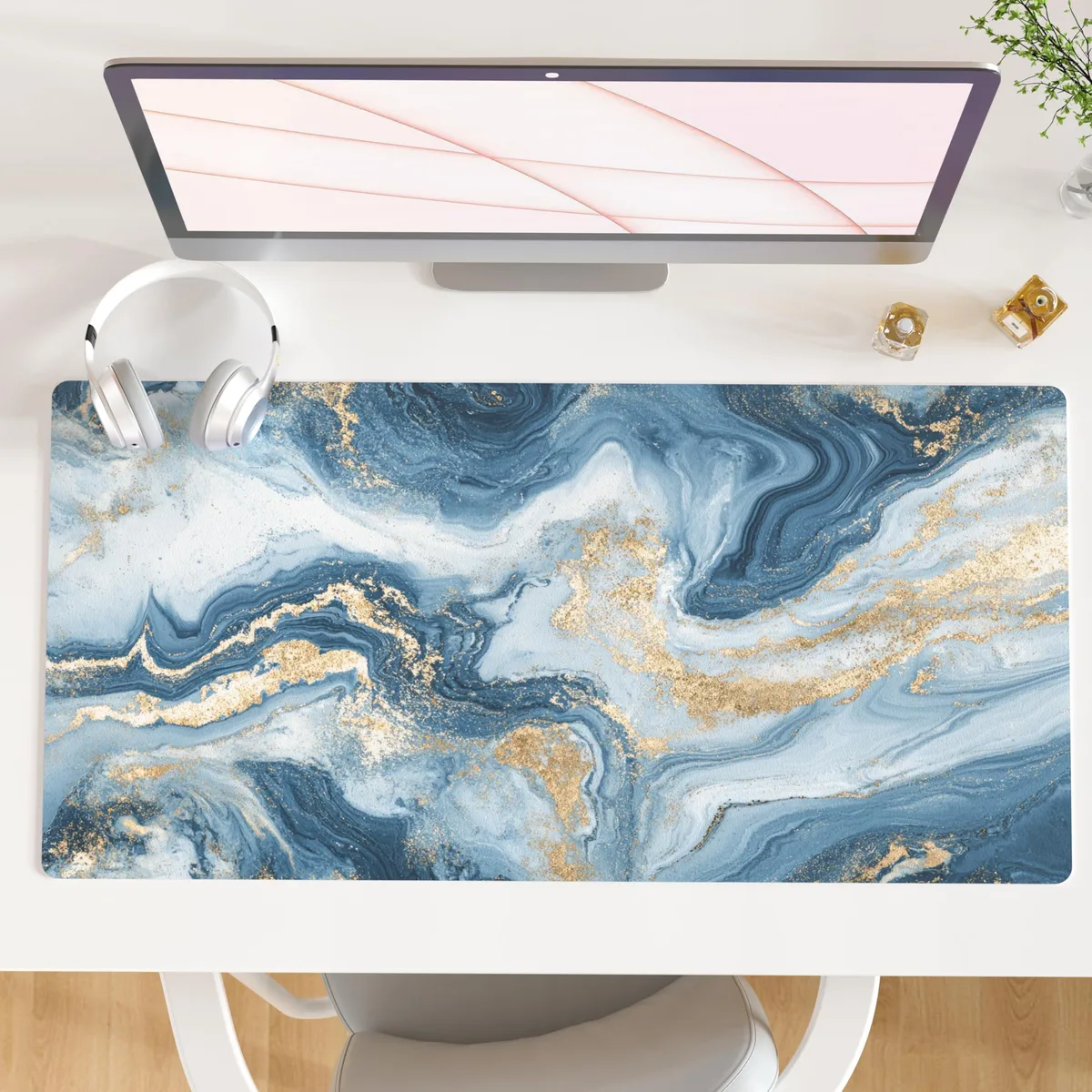 KEHIPI KEHIPI Desk Pad 31.5" x 15.7" Blue White Marble — product photo