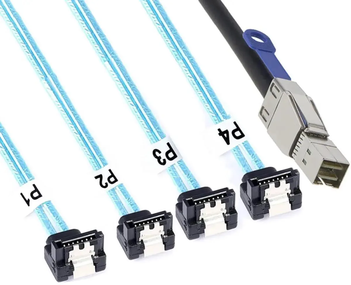 SMUGDESK SMUGDESK SFF8644 to 4×SATA 90° Cable with IC .5M 28AWG — product photo