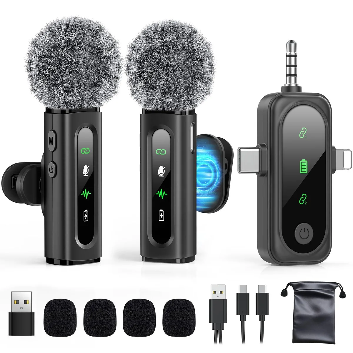  GoorDik J3S1 Wireless Lavalier Microphone 4-in-1 Carbon Black — product photo