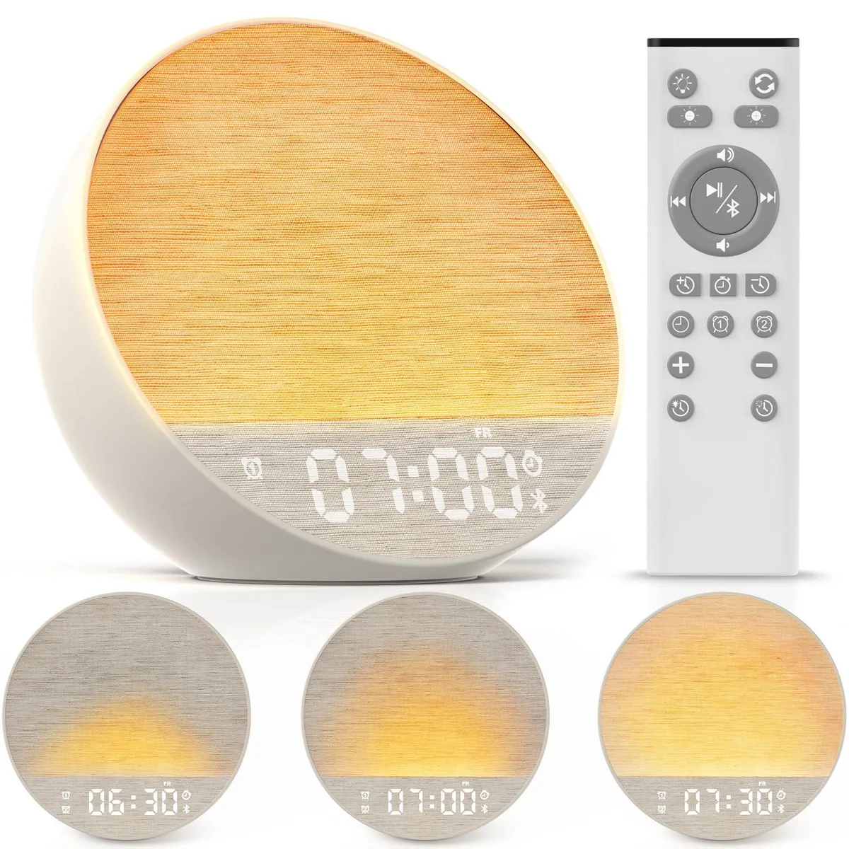  Tap-to-Snooze Sunrise Alarm Clock 36 Sounds 15 Colors Bluetooth Remote — product photo