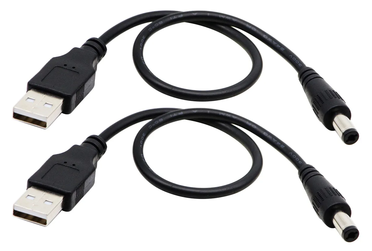  zdyCGTime CGTime-20 USB 2.0 A Male to DC 5.5x2.1mm Male Adapter Cable 28cm 2-pack — product photo