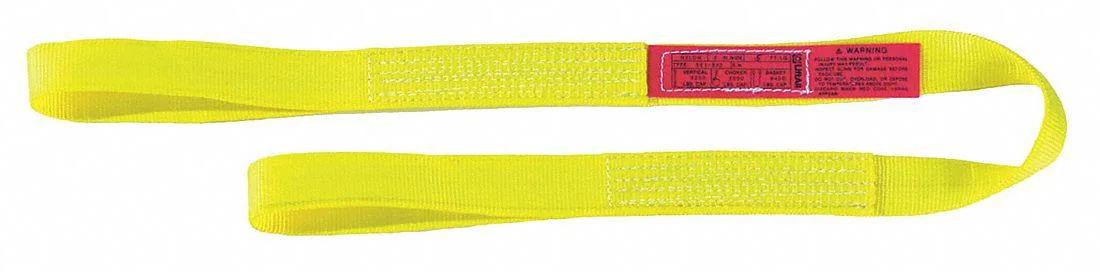 Yellow nylon web sling, flat eyes, 5 ft by 2 in
