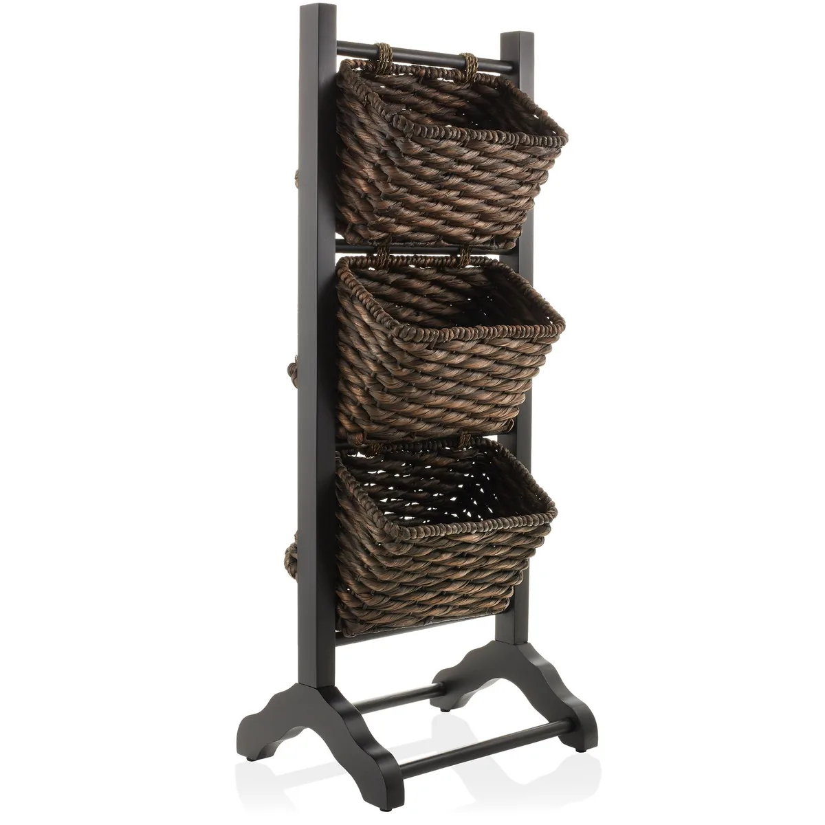Casafield Casafield 3-Tier Floor Stand with Water Hyacinth Baskets, Black/Espresso — product photo
