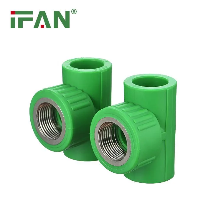 Green PPR tee fitting with brass threaded insert 20mm PN25