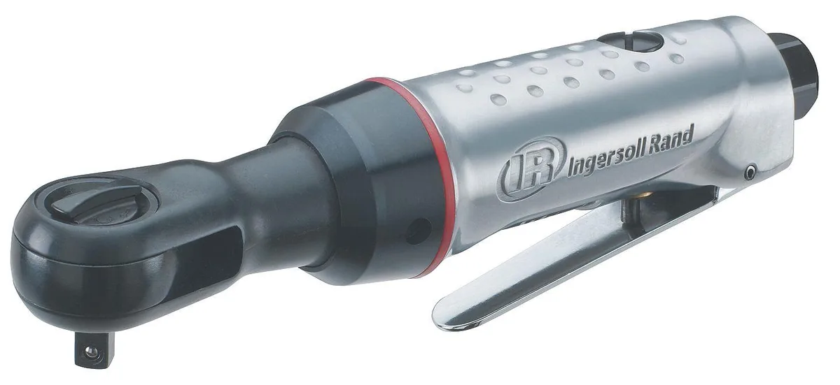 Compact silver air ratchet with rear exhaust and square drive