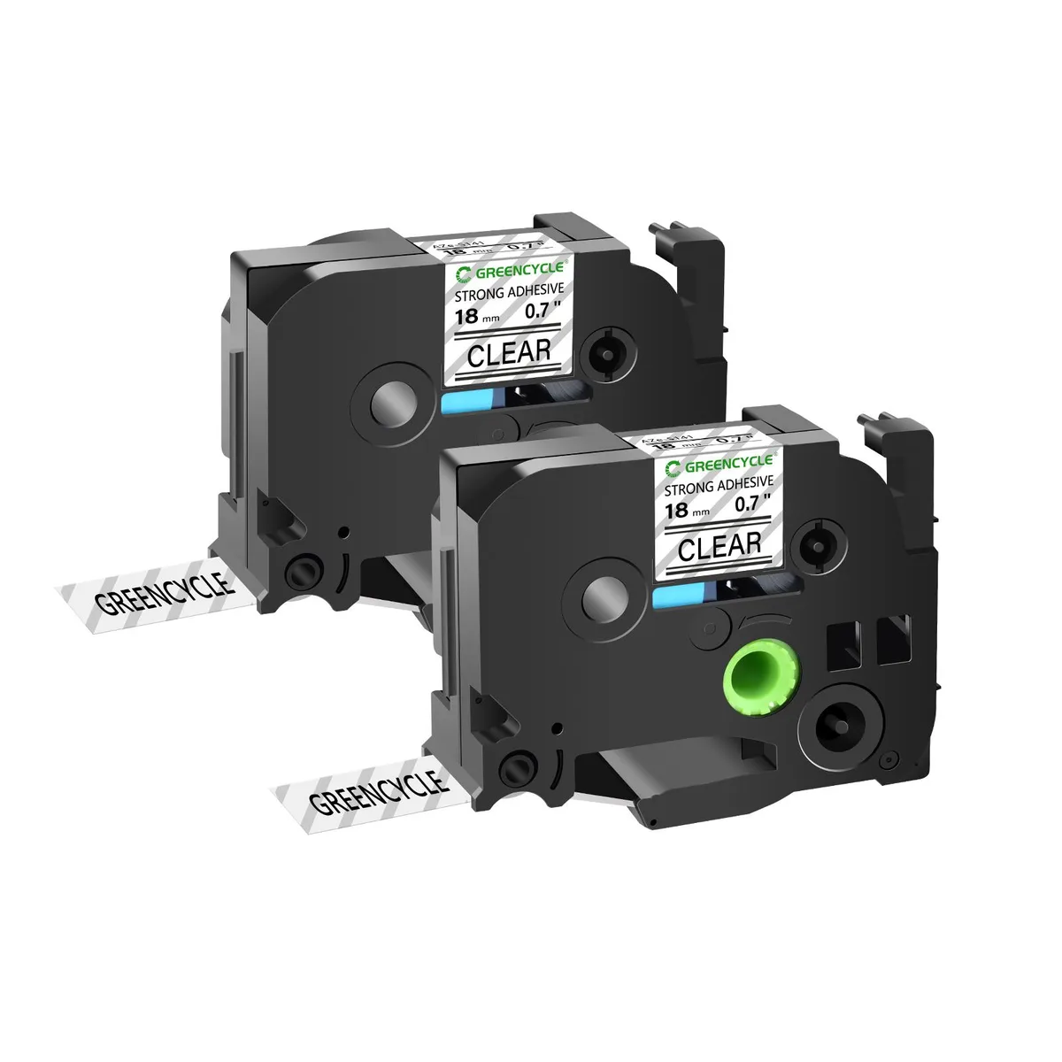 GREENCYCLE GREENCYCLE TZe-S141 18mm 0.7" Black on Clear label tape 2 pack — product photo