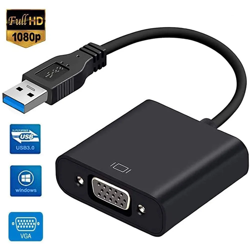 SMA SMA USB 3.0 to VGA Adapter 1080P Black 24.5 cm — product photo