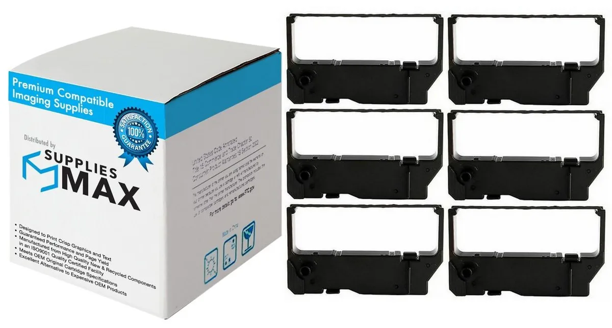 SuppliesMax SuppliesMax 710008-001B Black POS Printer Ribbon 6 Pack — product photo