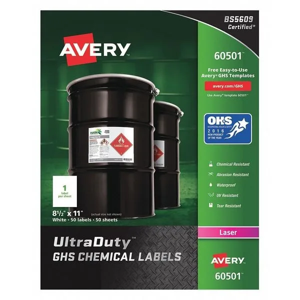 Avery Avery 60501 GHS Chemical Labels 8-1/2 x 11 in 50 Box — product photo