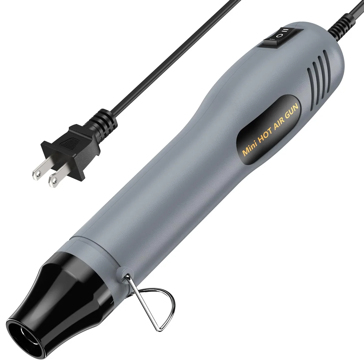 Compact white mini heat gun with dual temperature settings and integrated stand