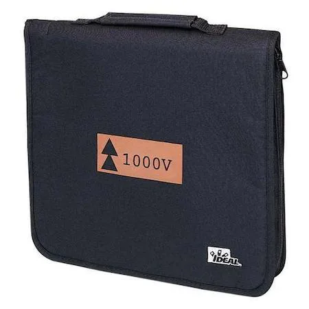 Black nylon flat zippered tool bag rectangle 13 by 14 inches 20 inside pockets
