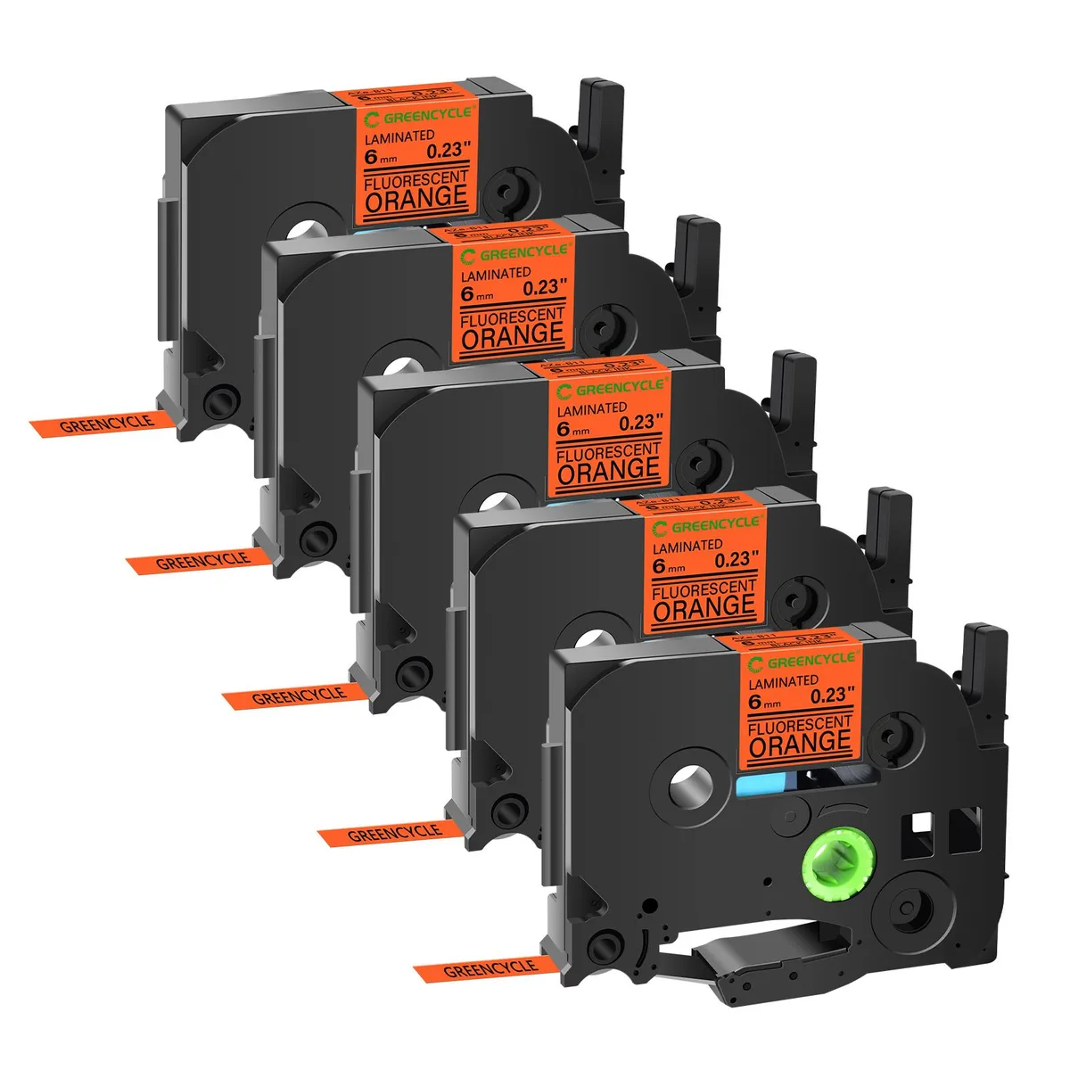 GREENCYCLE GREENCYCLE TZe-B41 18mm Black on Fluorescent Orange label 5 pack — product photo