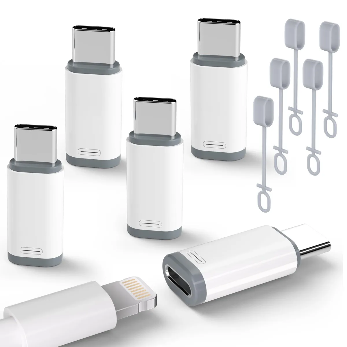 UWOXX 5 Pack USB C to Lightning Adapter White — product photo