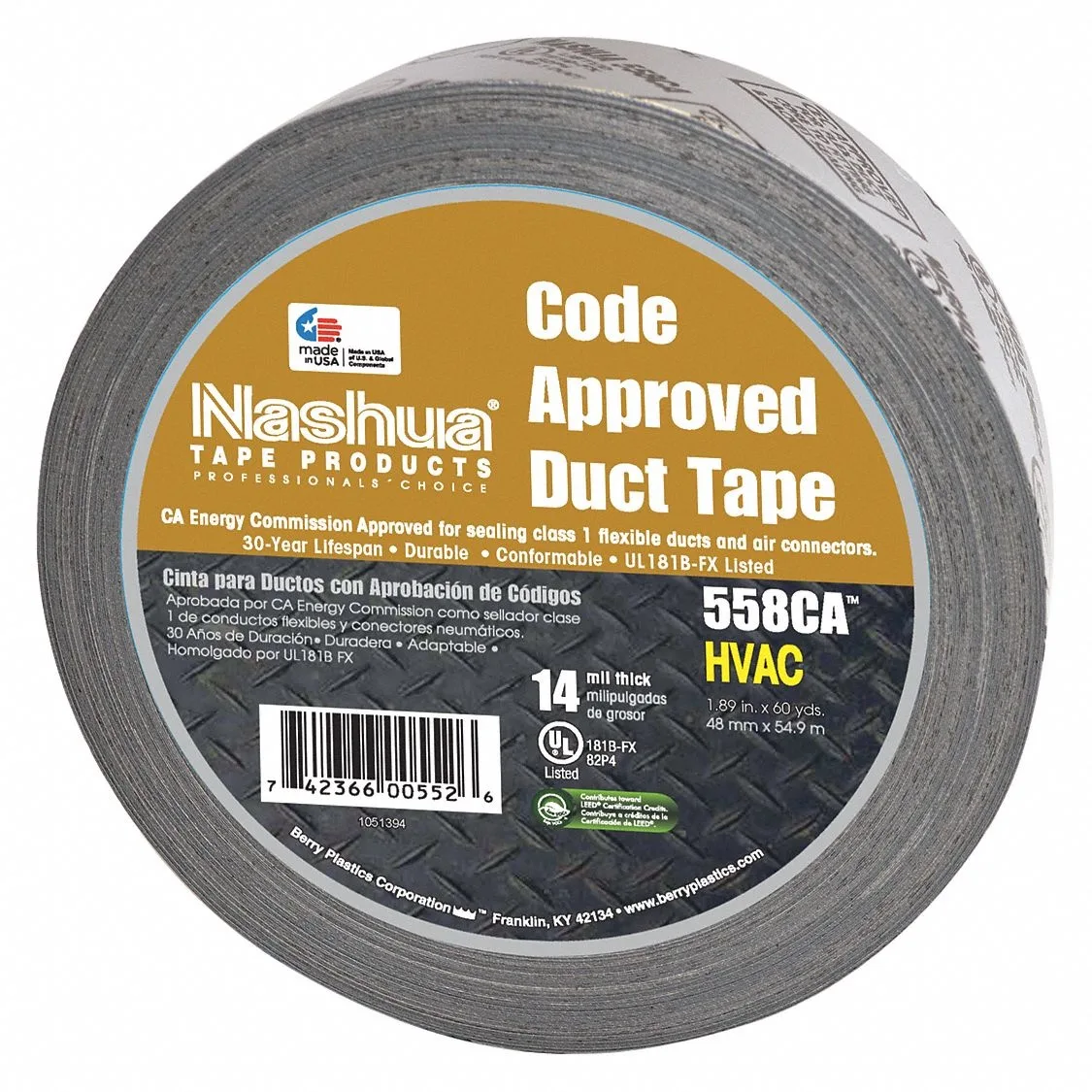 Silver duct tape roll 48 mm wide 55 m long
