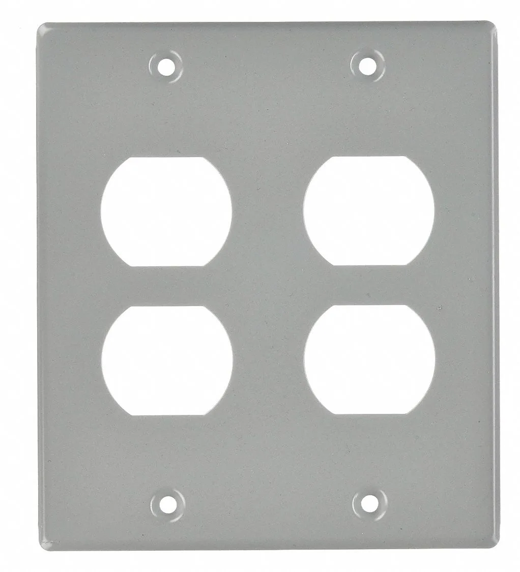 Gray steel duplex wall plate with two rectangular openings