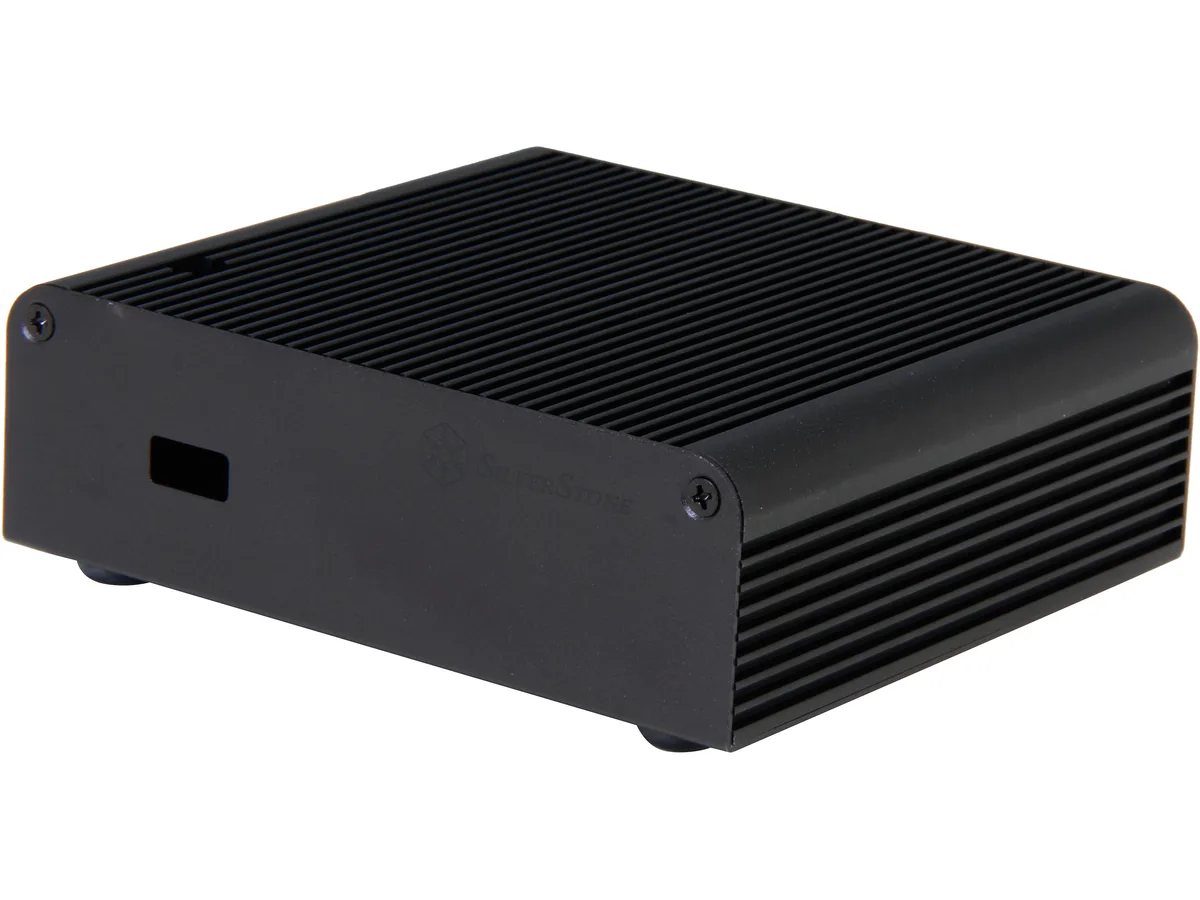 Black aluminium Mini-ITX cube case with heat-pipe top and 60mm fan