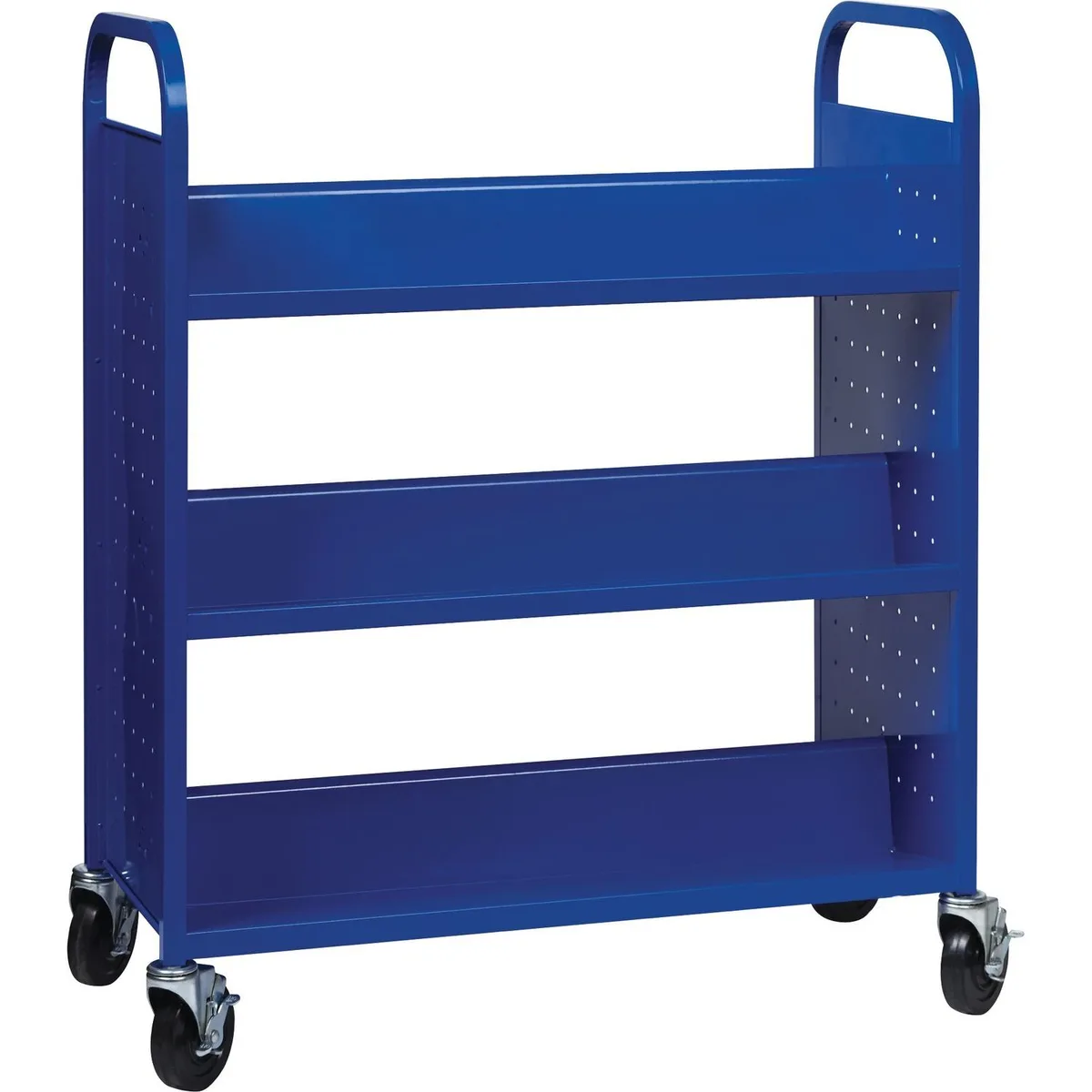 Lorell Lorell LLR99932 Double-sided Book Cart 6 Shelves 38"W 18"D 46"H Blue office furniture — foto del prodotto
