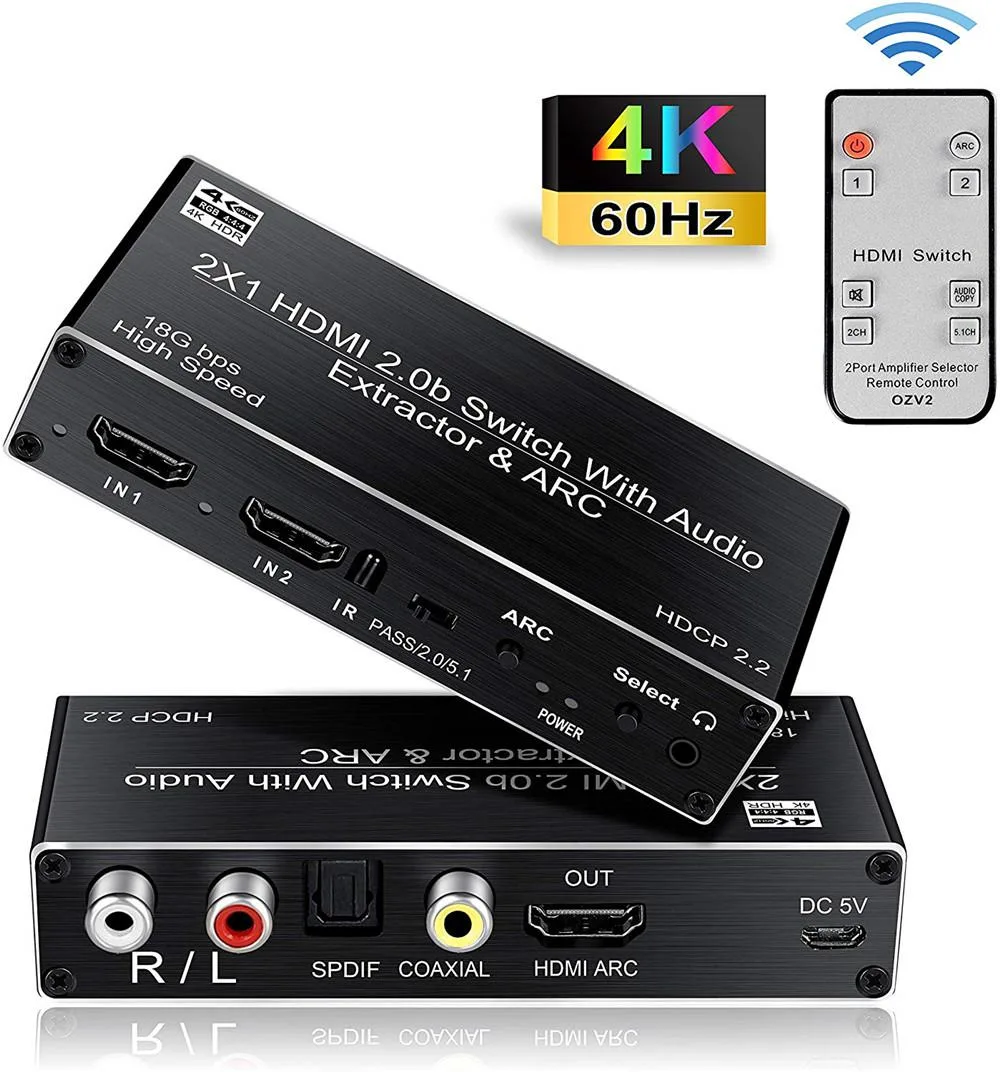 Jansicotek Jansicotek OZV2 2×1 HDMI Switch Audio Extractor 4K@60Hz ARC — product photo