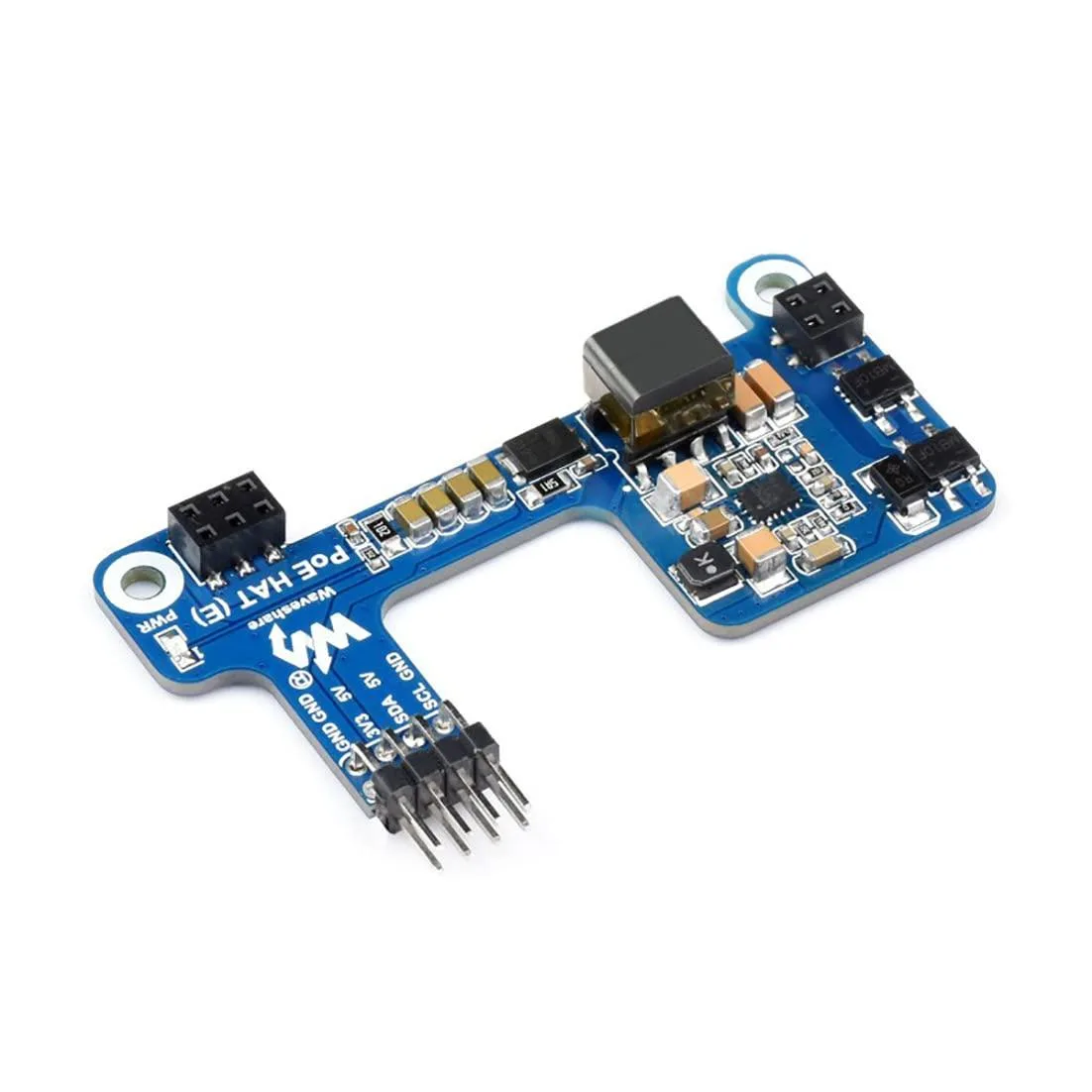 Green circuit board with Ethernet jack and GPIO header