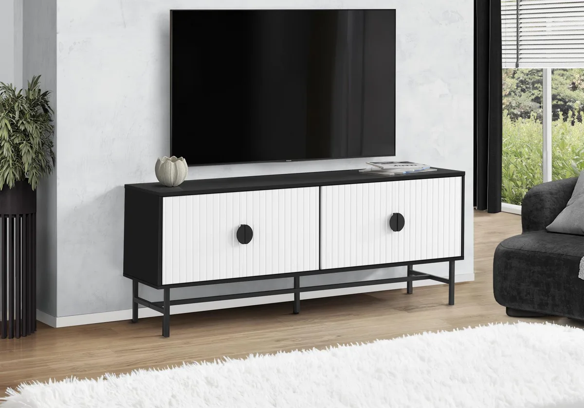 tuphen tuphen 60 Inch TV Stand Black and White Laminate Black Metal — product photo