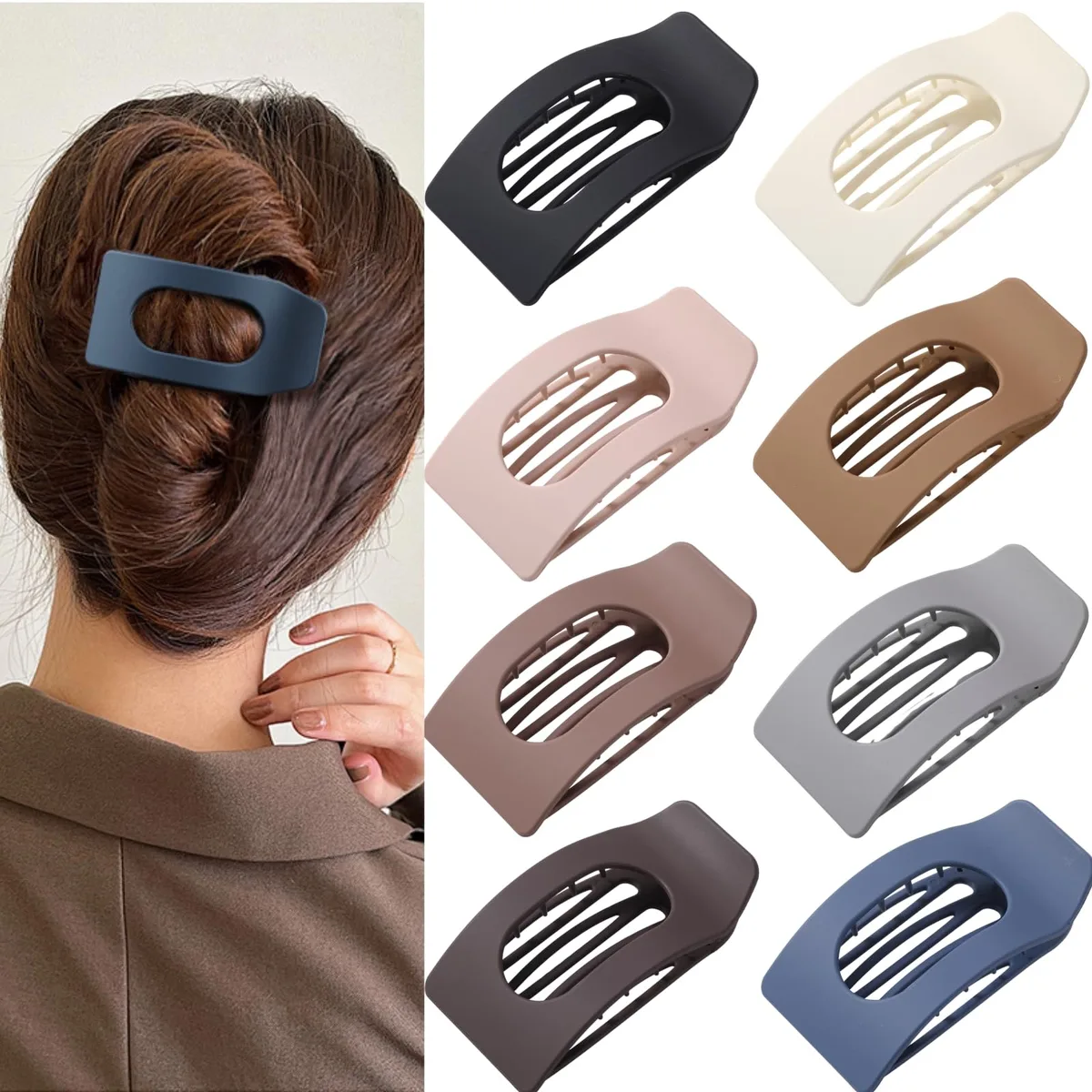  8 Pack Flat Hair Clips Large Matte Rectangle No-Slip Claw Clips — product photo