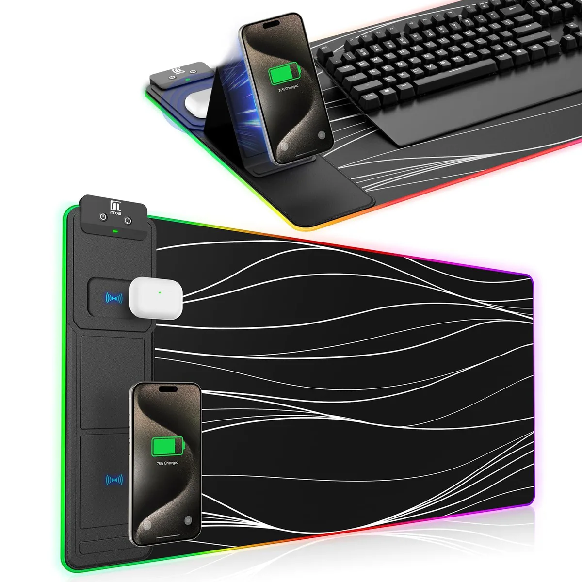  Miroddi XXL Mouse Pad with Phone Holder 31.5x15.8" RGB 11 Modes 15W Charging — product photo