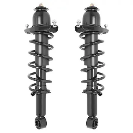 Two silver rear strut assemblies with coiled springs and top mounts, new condition
