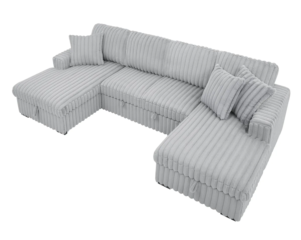 tuphen tuphen U-Shaped Sleeper Sofa 122 inch Grey Corduroy — product photo