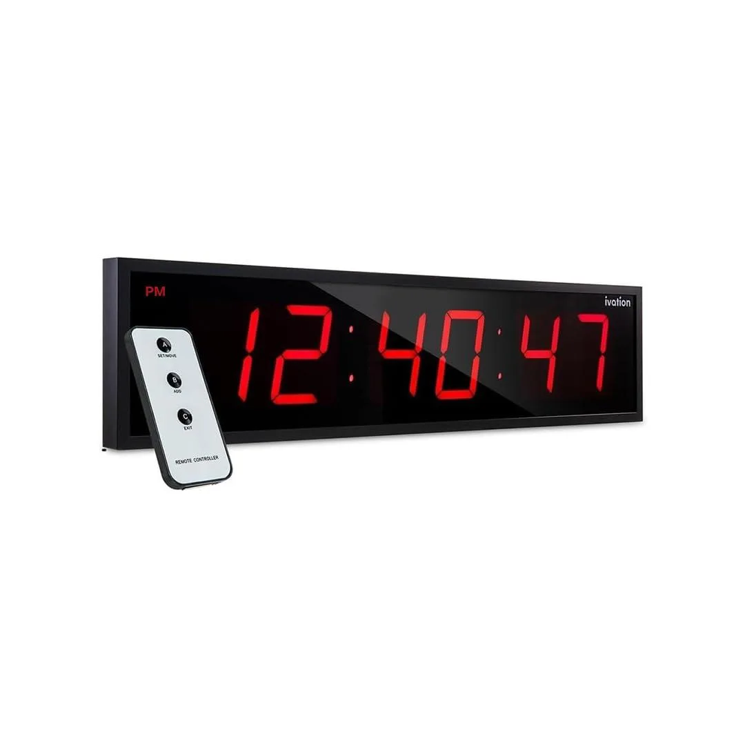 Oversized 24 inch red digital LED clock with large digits, wall or shelf mount