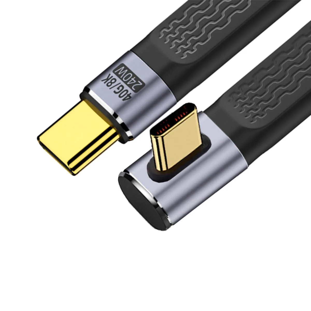 Purple flat slim USB-C male-to-male cable with angled low-profile connectors, 13cm long