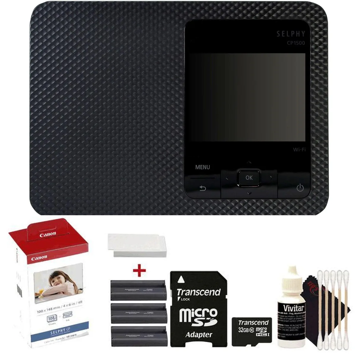 Canon Canon SELPHY CP1500 Black Bundle with Ink, Paper, 32GB Card & Cleaning Kit — product photo