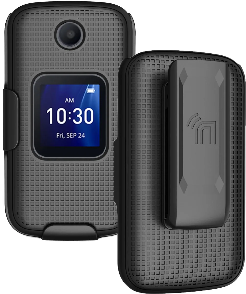 Nakedcellphone Nakedcellphone Black Grid Case + Belt Clip Holster Combo for Alcatel Go Flip 4 / TCL FLIP Pro — product photo