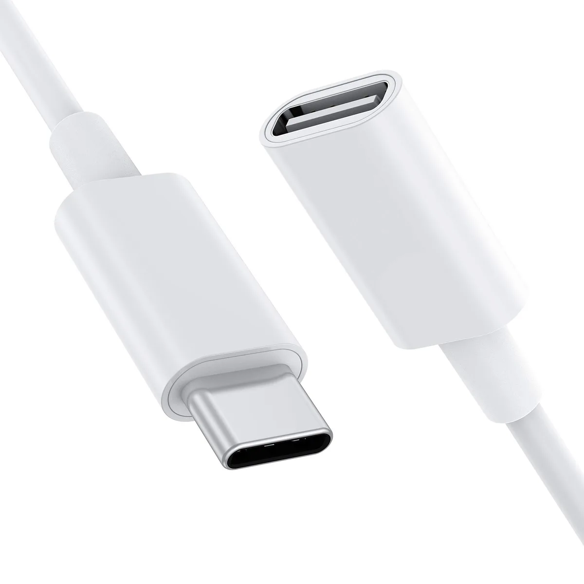 White USB-C male-to-female extension cable, 3.3 ft, matte finish, flexible PVC jacket