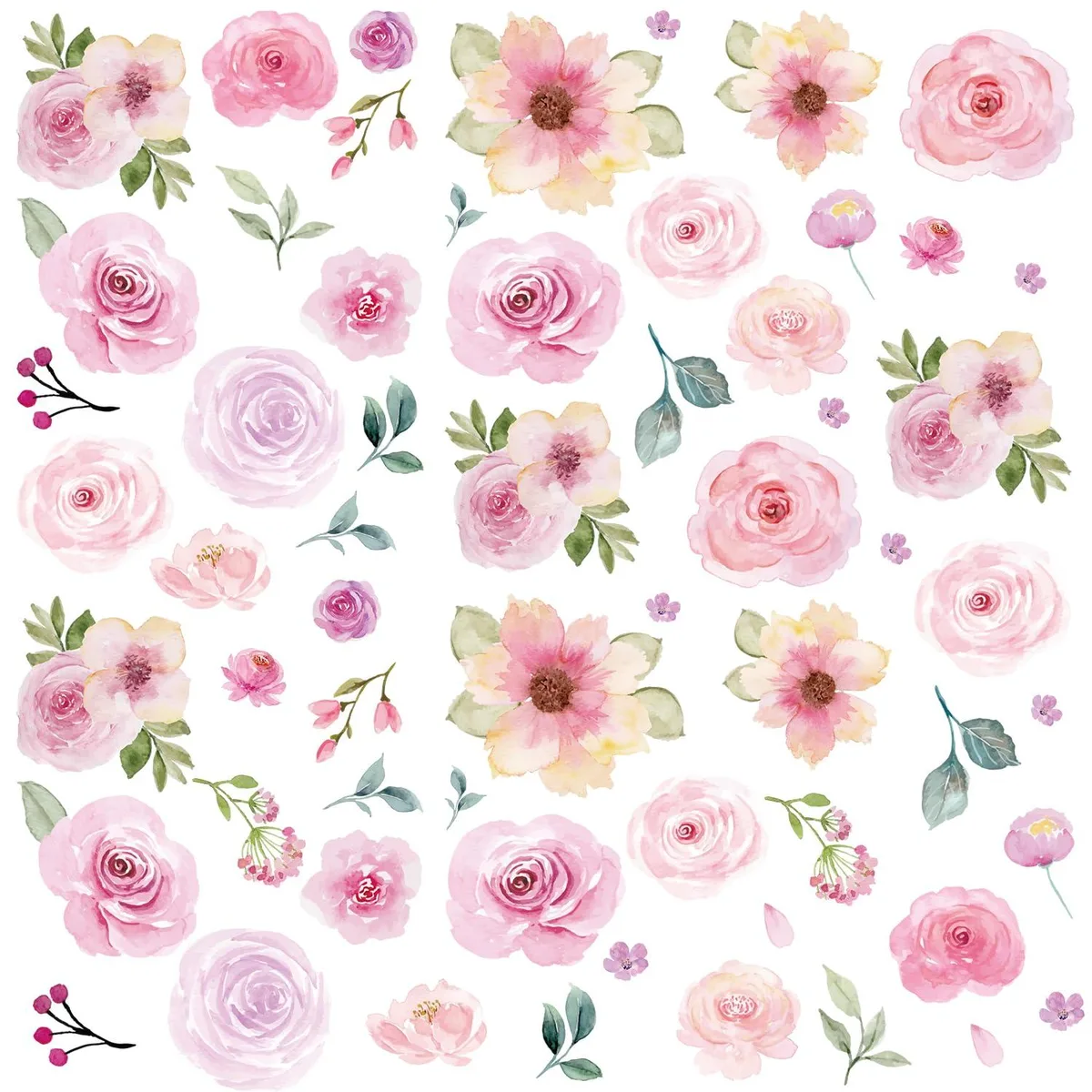 Sheet of 60 pastel peony vinyl wall decals, matte finish