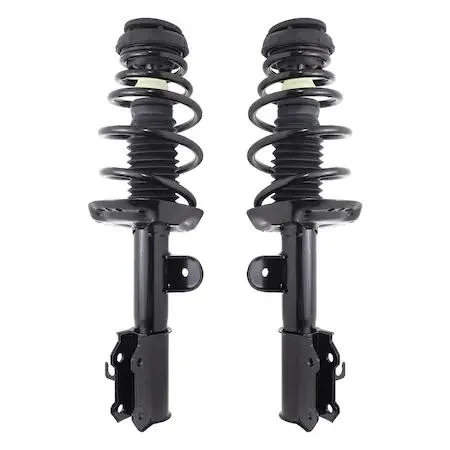 Two new Unity front complete strut assemblies, silver metal with black coil springs, ready to install