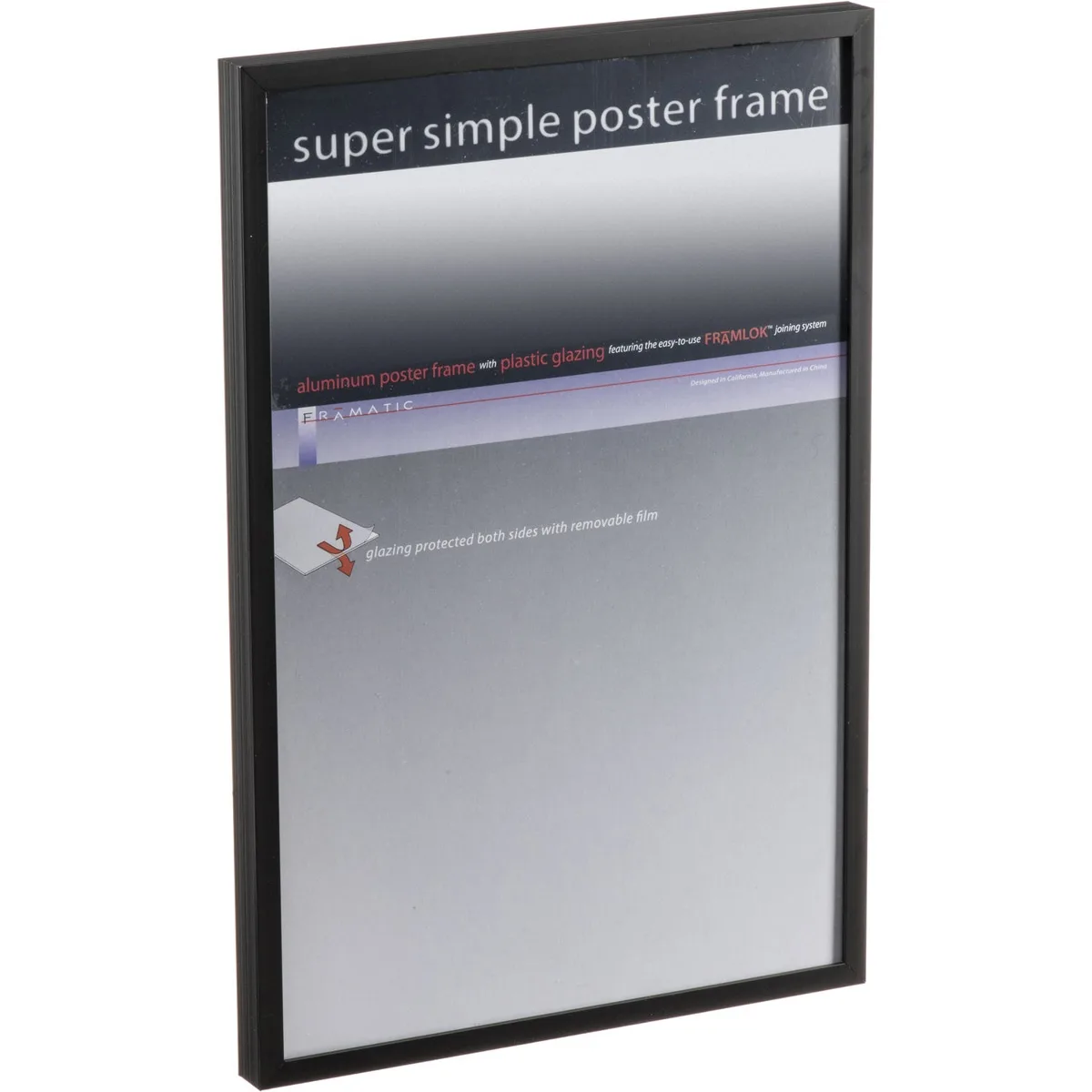 Thin black anodized aluminum frame for 8x10 photo with clear plastic front
