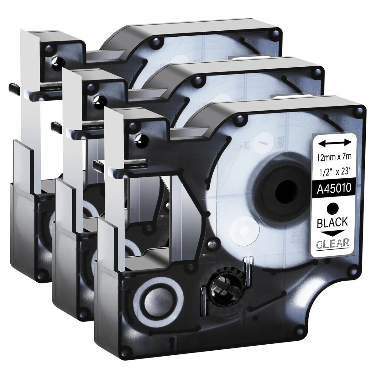GREENCYCLE GREENCYCLE 3 Pack D1 Label Tape 12mm 23ft Black on Clear — product photo