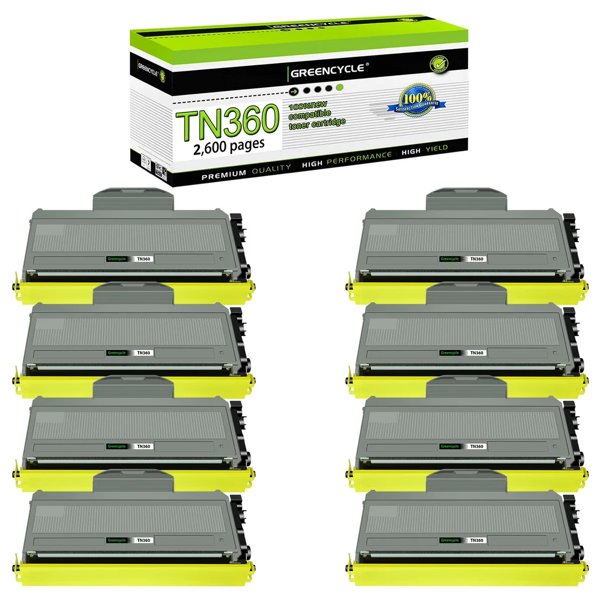 GREENCYCLE GREENCYCLE TN360 High Yield Black Toner Cartridge 8 Pack — product photo