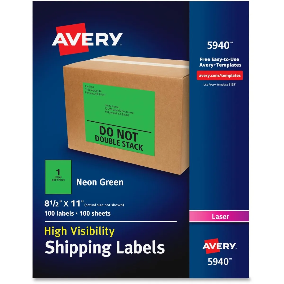 Avery Avery 5940 High-Visibility Neon Green Labels 11" 100/Box — product photo
