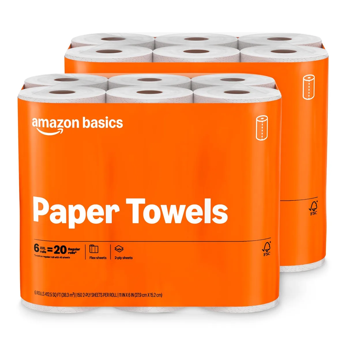 Twelve rolls of natural 2-ply paper towels, 150 sheets each