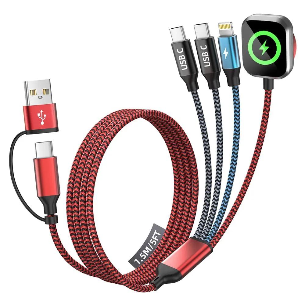  Firsting 4in2 USB-A+C to Lightning/Watch/Type-C Cable Red&amp;Black 5FT — product photo