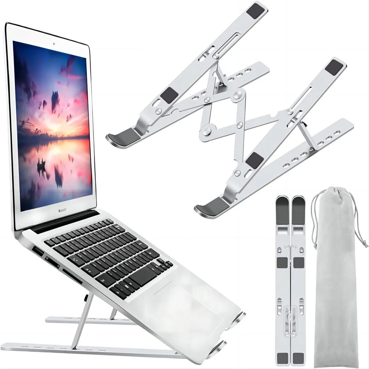Leeboom Adjustable Foldable Laptop Stand Silver 360 Rotation 27.51 cm — product photo