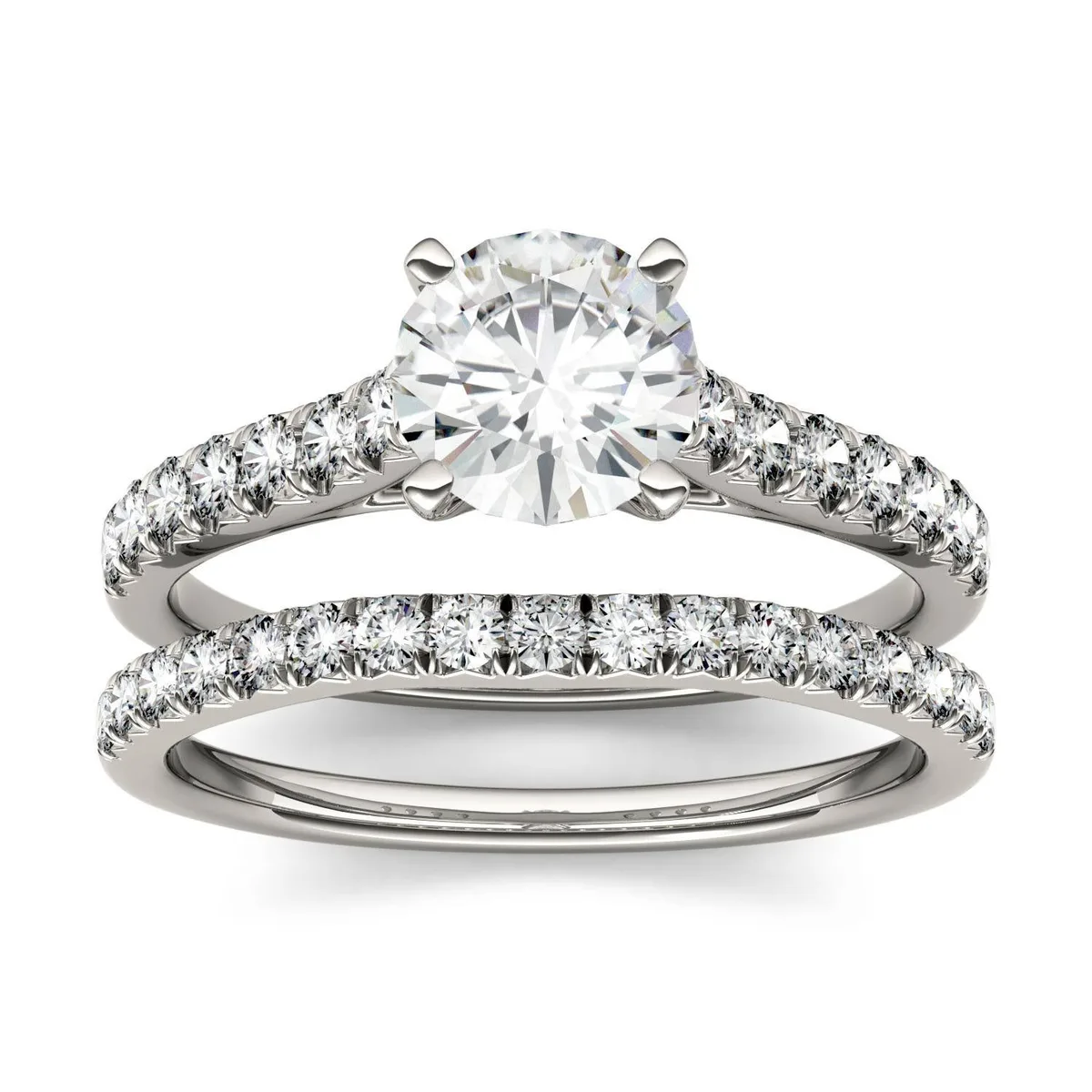 Charles &amp; Colvard Charles &amp; Colvard 6.5mm Round Bridal Set 14K White Gold 1.61cttw DEW size 5 — product photo