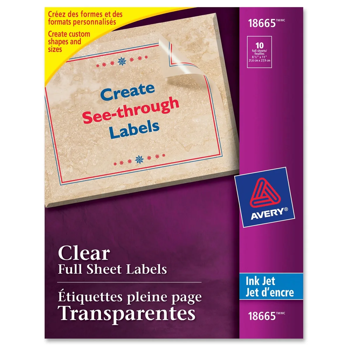 Pack of 10 clear frosted full-sheet inkjet labels