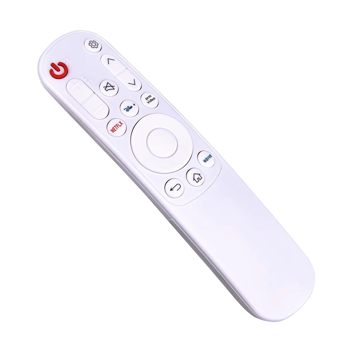 Black rectangular IR remote control with rubber buttons and model label AKB76039323