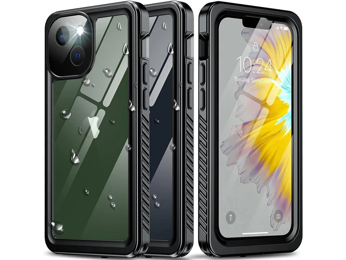 Clear rugged case for iPhone 13 Mini with built-in screen protector