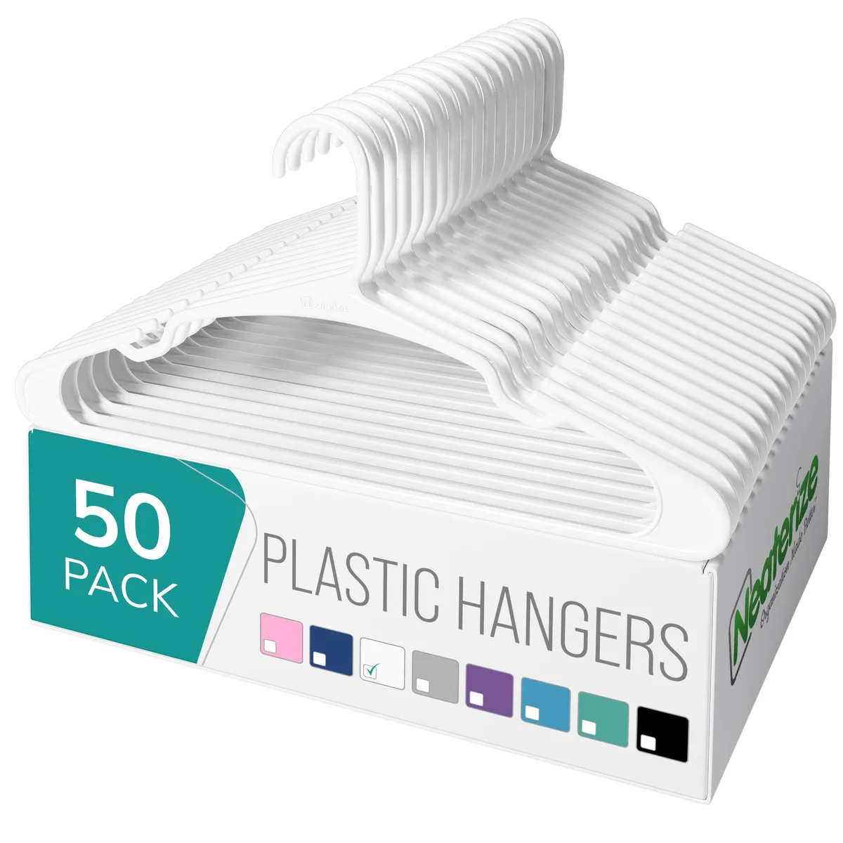 White plastic clothes hangers 50 pack 15.9 x 7.4 x 0.22 inches